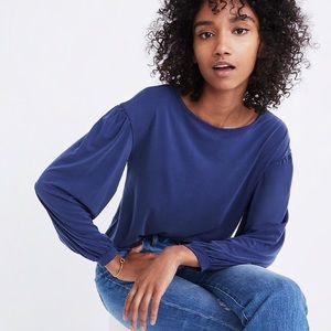 sandwashed gathered-sleeve top in juniper berry